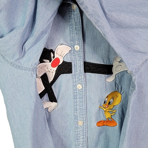 Warner Bros Looney Tunes Vintage 90's Sylvester & Tweety Bird Button Down L - Picture 5 of 15